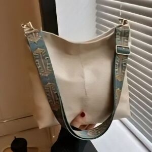 NEW - Cream, Vegan Leather Shoulder Bag with Patterned Strap